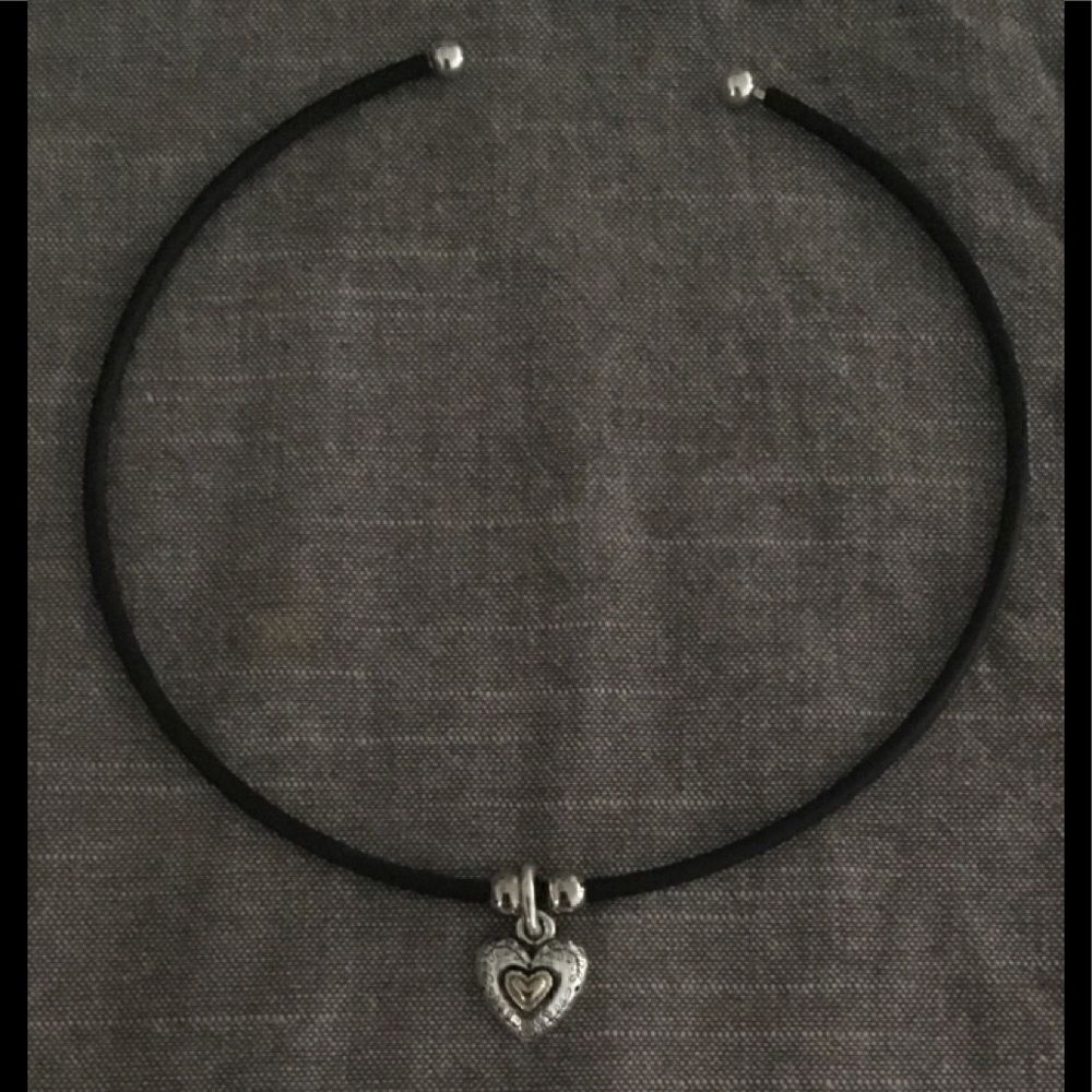 Trendy 2-Tone Heart Charm Black Choker Necklace